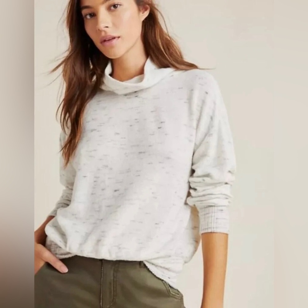 By Anthropologie Size L Cowl Neck Knit Pullover Sweater Cream Heather Gray